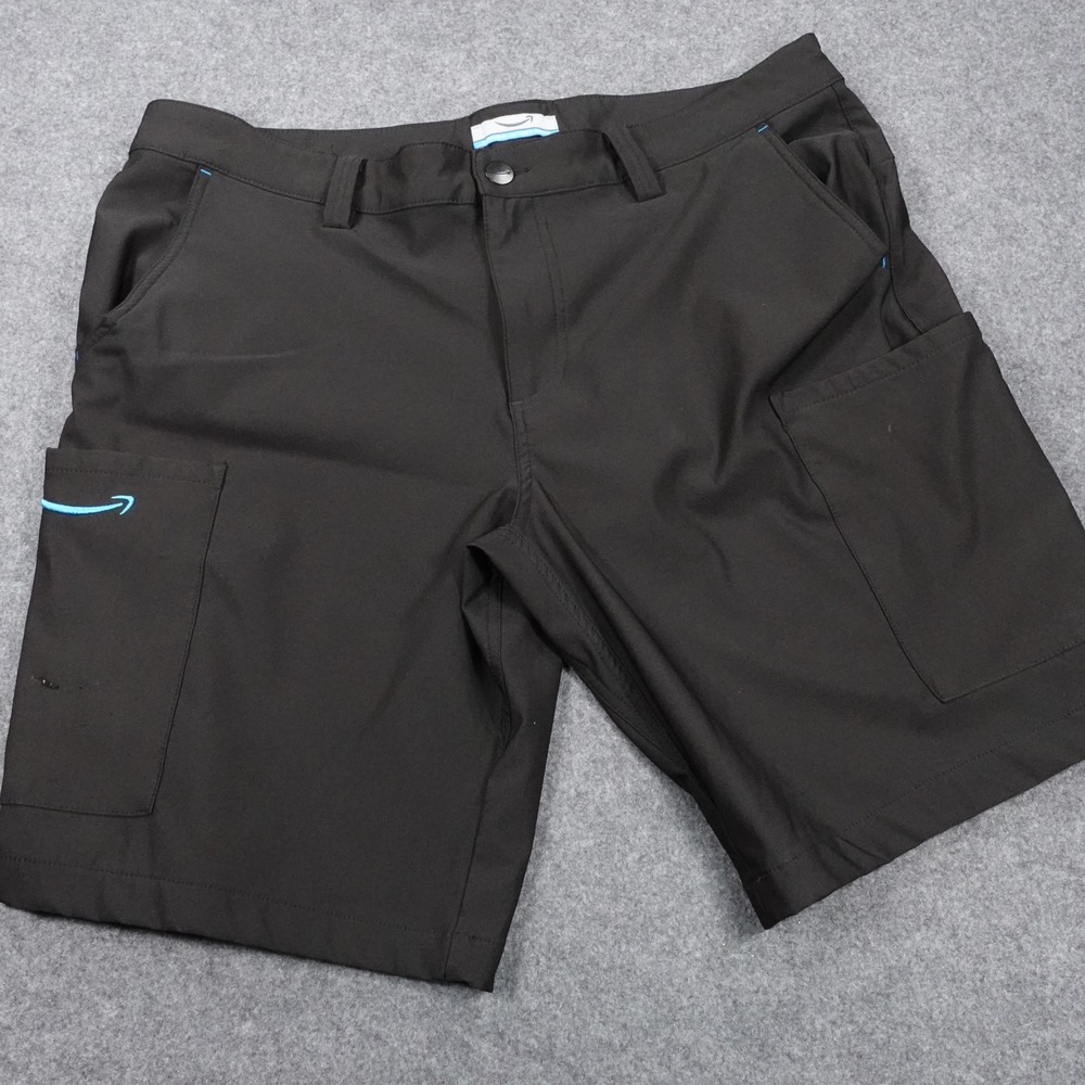 Amazon Employee‎ Uniform Cargo Shorts Mens 38 Black Utility Workwear Smile Logo